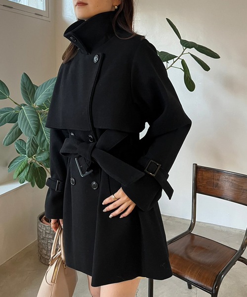 「one after another NICE CLAUP」 ピーコート FREE ホワイト×ブラック レディース_画像7