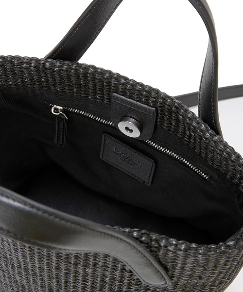 Breath　TOPKAPI　ブラック　美品 Breath TOPKAPI】レザーハンドル ショルダー付き トート カゴ