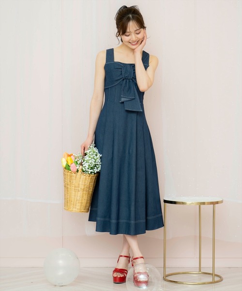 【美品✨】ルルウィルビー　ノースリーブワンピース　フレア　Aライン　リボン　２ LOULOU WILLOUGHBY】エンブロイダリーノースリワンピース