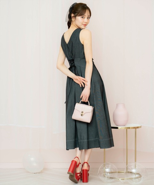 【美品✨】ルルウィルビー　ノースリーブワンピース　フレア　Aライン　リボン　２ LOULOU WILLOUGHBY】エンブロイダリーノースリワンピース