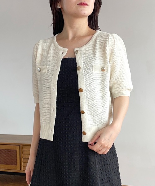 カーディガン 「追加1」サマーツイードライクカーディガンSS　497233 レディース mysty woman カーディガン 「追加1」サマーツイードライク