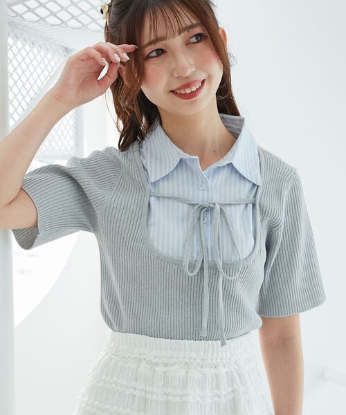 ニット セーター ドッキングシャツニットトップ レディース MAJESTIC LEGON ニット セーター シャツドッキングリブニット
