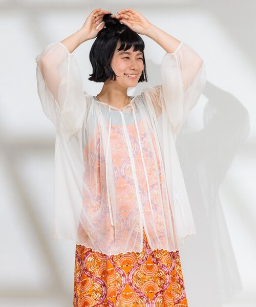 ブラウス シャツ 「虫よけ効果」蚊帳 シアーギャザーパフブラウス レディース | FREAK'S STORE