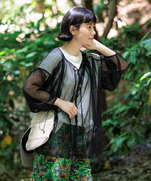 ブラウス シャツ 「虫よけ効果」蚊帳 シアーギャザーパフブラウス レディース | FREAK'S STORE | 09