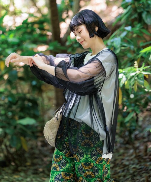 ブラウス シャツ 「虫よけ効果」蚊帳 シアーギャザーパフブラウス レディース | FREAK'S STORE | 13