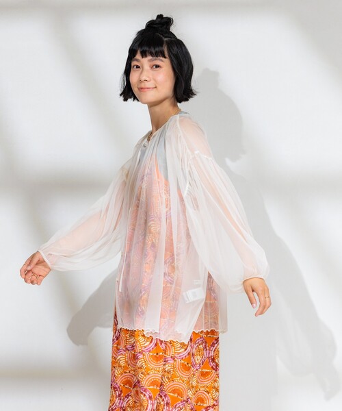 ブラウス シャツ 「虫よけ効果」蚊帳 シアーギャザーパフブラウス レディース | FREAK'S STORE | 17