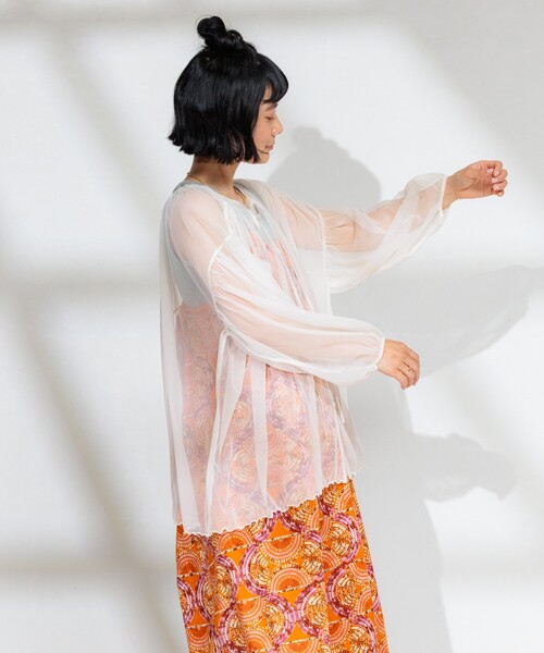 ブラウス シャツ 「虫よけ効果」蚊帳 シアーギャザーパフブラウス レディース | FREAK'S STORE | 18