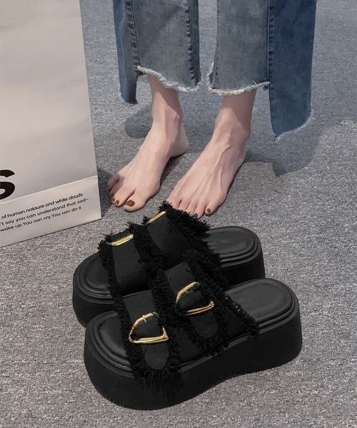 miniministore サンダル ダブルバックルサンダルデニム厚底