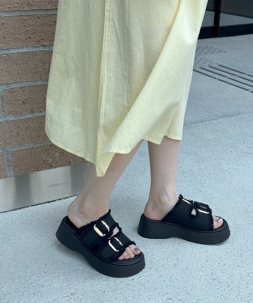 miniministore サンダル ダブルバックルサンダルデニム厚底