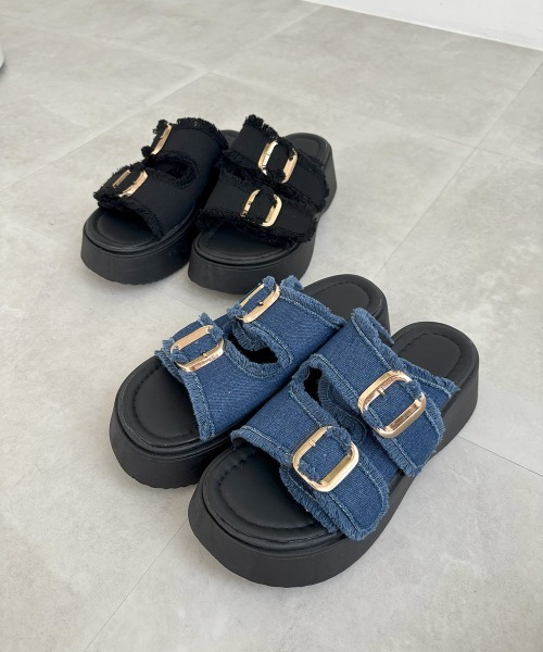miniministore サンダル ダブルバックルサンダルデニム厚底