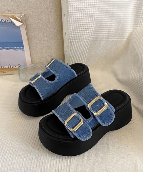 miniministore サンダル ダブルバックルサンダルデニム厚底