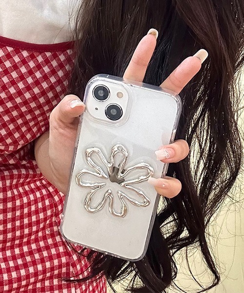 c.u.l スマホケース 立体 花 シルバー クリア iPhoneカバー アイフォン