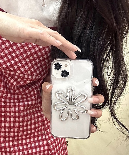c.u.l スマホケース 立体 花 シルバー クリア iPhoneカバー アイフォン