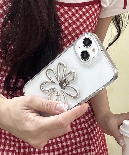 c.u.l スマホケース 立体 花 シルバー クリア iPhoneカバー アイフォン
