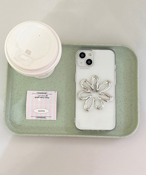 c.u.l スマホケース 立体 花 シルバー クリア iPhoneカバー アイフォン