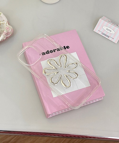 c.u.l スマホケース 立体 花 シルバー クリア iPhoneカバー アイフォン