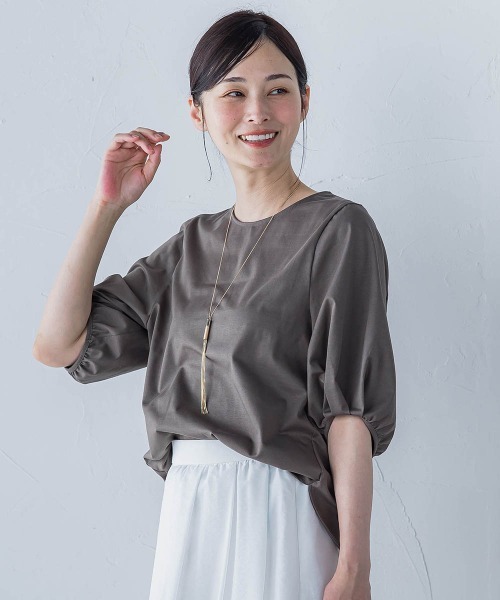 tシャツ 「WEB限定」きれいめハーフスリーブカットソー 「接触冷感／洗濯機OK」 レディース