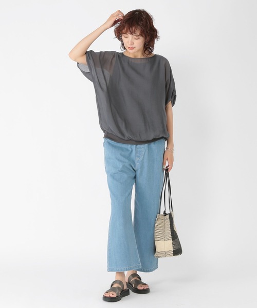 ブラウス シャツ Stand docking shirt(スタンド ドッキング シャツ) レディース ブラウス シャツ ボリュームスリーブスタンドカラーシャツ