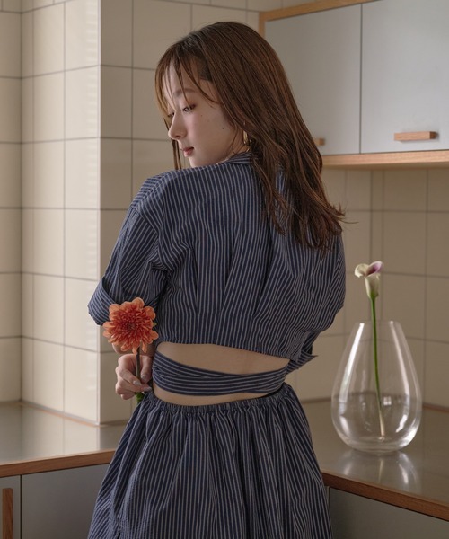 ブラウス シャツ back open striped shirt / バックオープンストライプシャツ レディース