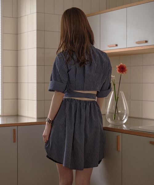 ブラウス シャツ back open striped shirt / バックオープンストライプシャツ レディース mideal ブラウス シャツ back open striped shirt / バック