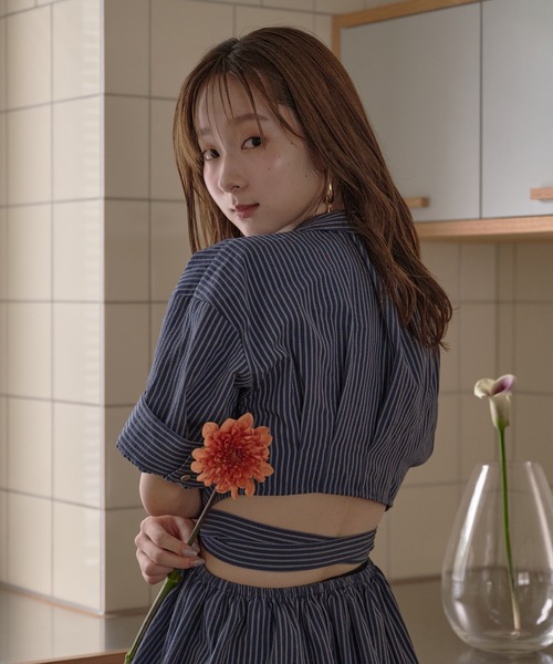 mideal（マイディール） ブラウス シャツ back open striped shirt