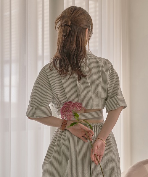 mideal ブラウス シャツ back open striped shirt / バック