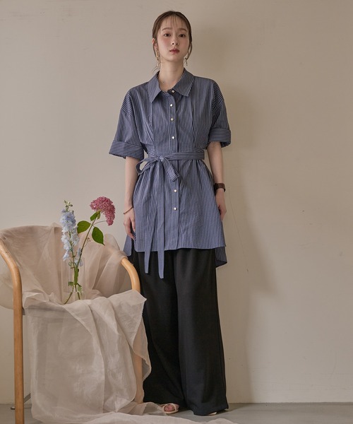 mideal ブラウス シャツ back open striped shirt / バック
