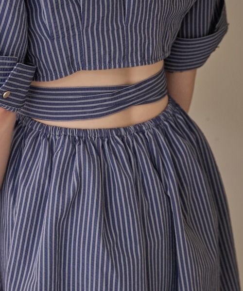 ブラウス シャツ back open striped shirt / バックオープンストライプシャツ レディース mideal ブラウス シャツ back open striped shirt / バック