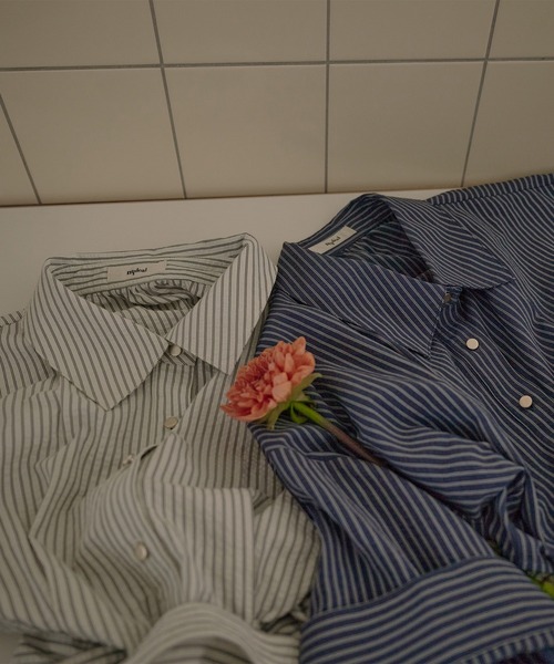 ブラウス シャツ back open striped shirt / バックオープンストライプシャツ レディース mideal ブラウス シャツ back open striped shirt / バック