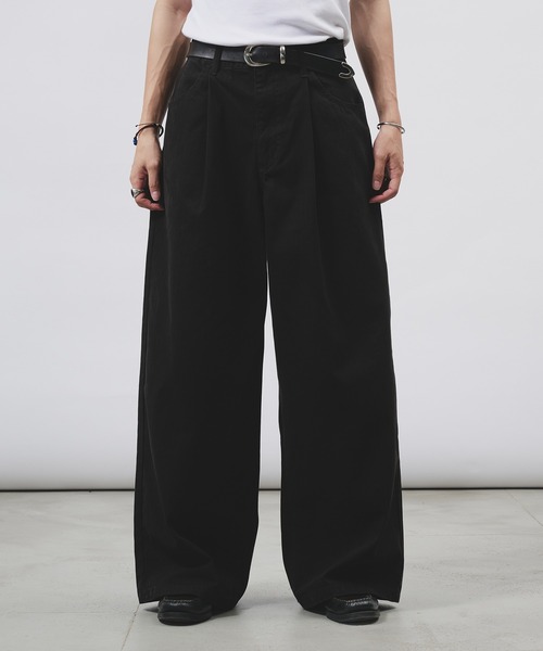 Adoon plain スラックス TUCK HERRINGBONE WIDE PANTS / タック