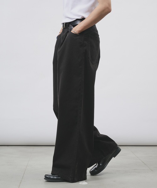 Adoon plain スラックス TUCK HERRINGBONE WIDE PANTS / タック