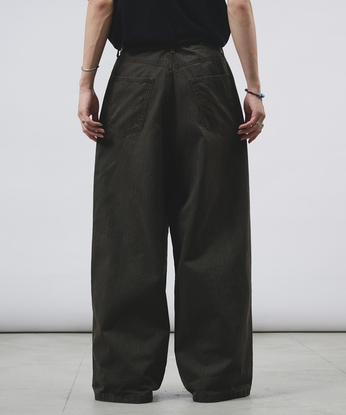 Adoon plain スラックス TUCK HERRINGBONE WIDE PANTS / タック