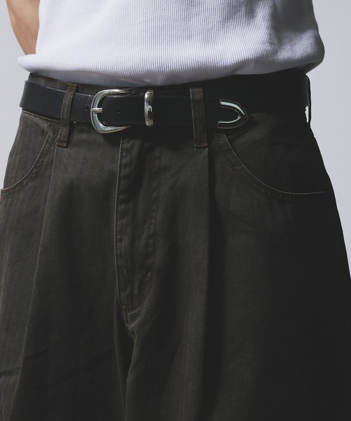 Adoon plain スラックス TUCK HERRINGBONE WIDE PANTS / タック