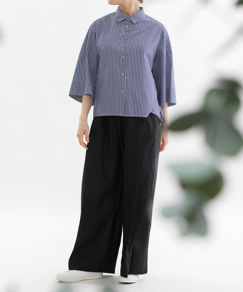 ノップドゥノッド（nop de nod）/Cielオーバーサイズハーフスリーブシャツ nop de nod（ノップドゥノッド） ブラウス シャツ Cielオーバーサイズ