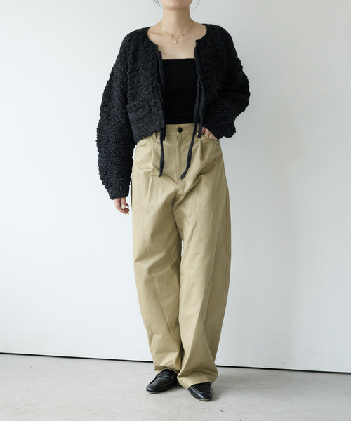 IENA 別注 パフスリーブカーディガン フラワーレースハーフスリーブ