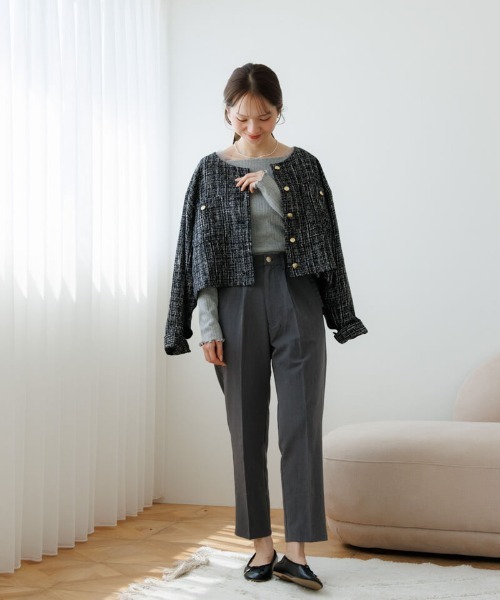 レア♡定価¥138,600♡FOXEY ツイードジャケット(42 Ｌ) flower ジャケット ノーカラージャケット シャイニーツイード