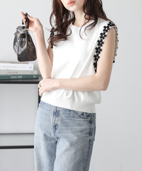 「SUGAR BISKET」 「La-gemme」ノースリーブニット フリー ホワイト レディース_画像3