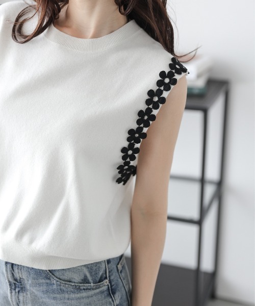 「SUGAR BISKET」 「La-gemme」ノースリーブニット フリー ホワイト レディース_画像6