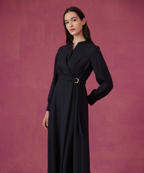 アナイ　ウールジョーゼットフレアシャツワンピース　ベルト　ロング　長袖　36 アナイウールジョーゼットフレアシャツワンピースベルトロング長袖36