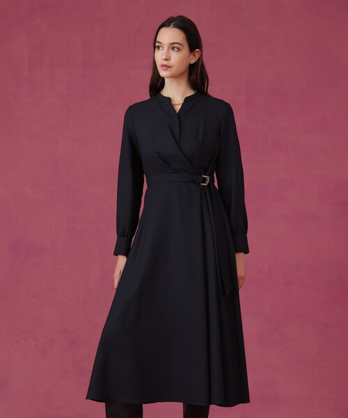 アナイ　ウールジョーゼットワンピース　サイズ34 ネイビー アナイ ウールジョーゼットワンピース サイズ34 ネイビー ウールジョー