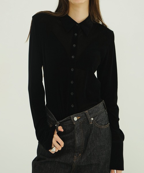 CLANE（クラネ） ブラウス シャツ TULLE FLOCKY SHIRTS レディース