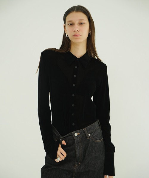 CLANE（クラネ） ブラウス シャツ TULLE FLOCKY SHIRTS レディース