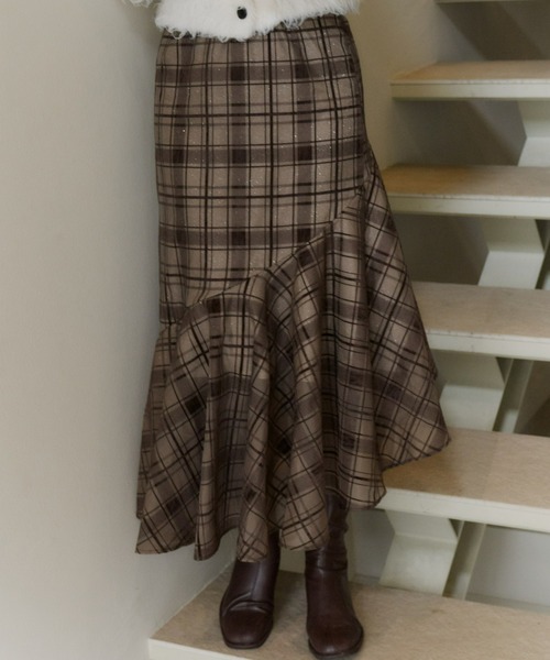 Olu.（オルドット） スカート アシンメトリーチェックラメスカート