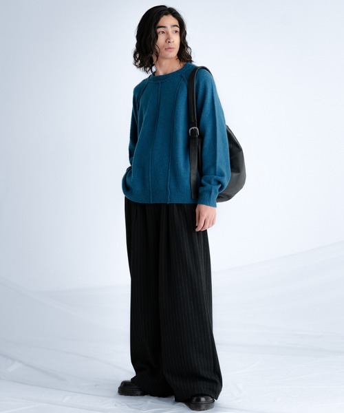 SINSS ワイドパンツ スラックス Flannel two tuck wide striped slacks
