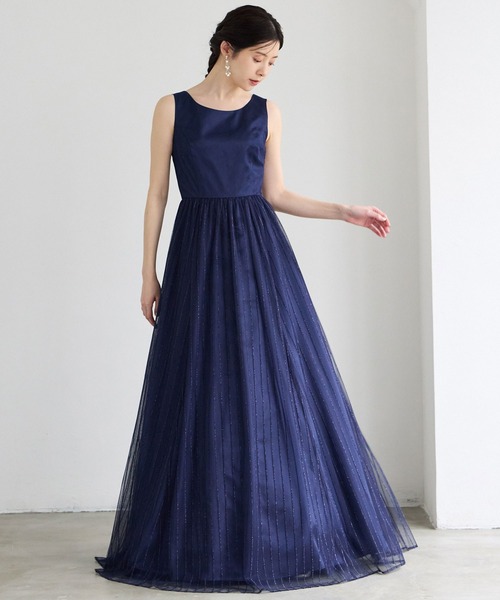 AIMER（エメ） ドレス 「WEB限定」ストライプ柄ラメ刺繍チュールロング