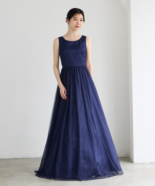 AIMER（エメ） ドレス 「WEB限定」ストライプ柄ラメ刺繍チュールロング
