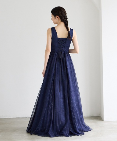 AIMER（エメ） ドレス 「WEB限定」ストライプ柄ラメ刺繍チュールロング