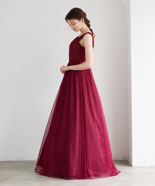 AIMER（エメ） ドレス 「WEB限定」ストライプ柄ラメ刺繍チュールロング