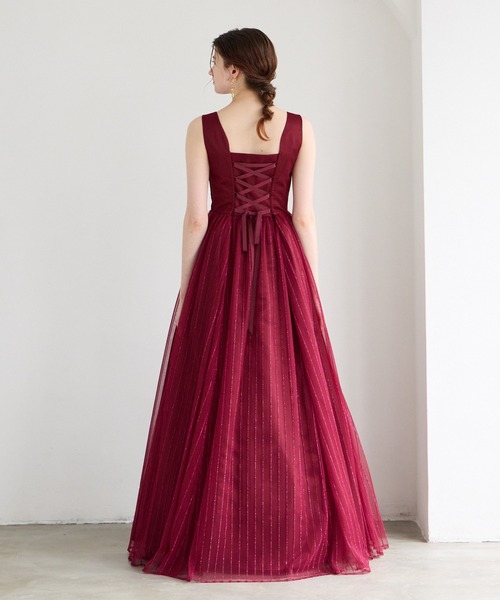 AIMER（エメ） ドレス 「WEB限定」ストライプ柄ラメ刺繍チュールロング 