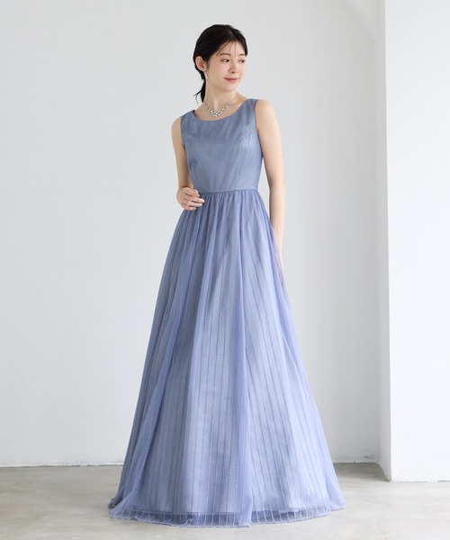 AIMER（エメ） ドレス 「WEB限定」ストライプ柄ラメ刺繍チュールロング